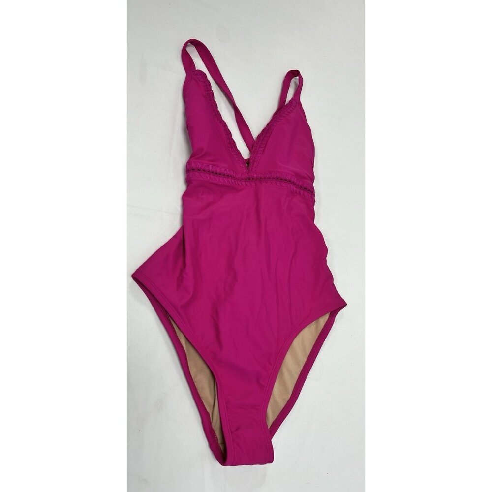 Women's Crochet Shell Detail Lace Up One Piece Swimsuit Kona Sol Pink Med 8-10💕
